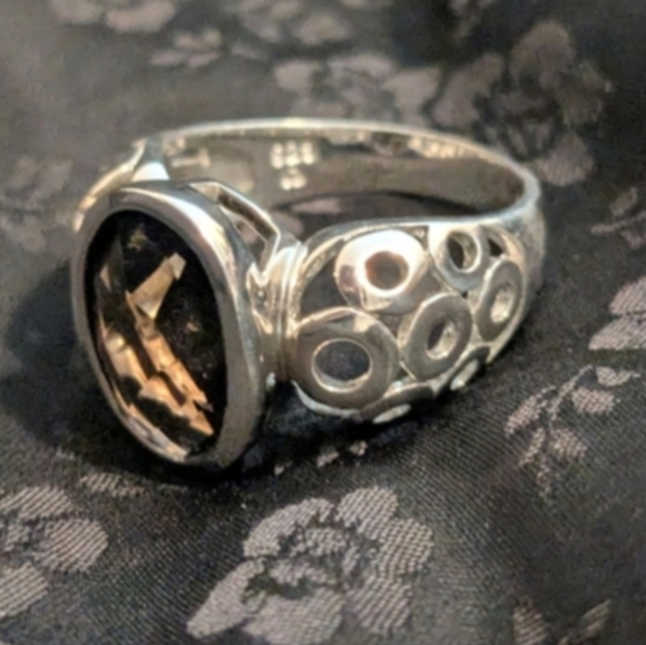 925 Solid Sterling Silver Smokey Quartz Ring Size 9 - Picture 4 of 9